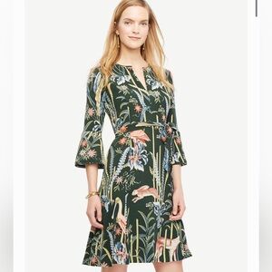 NWT Ann Taylor Reed Garden Floral Bell Sleeve A-Line Dress Green
